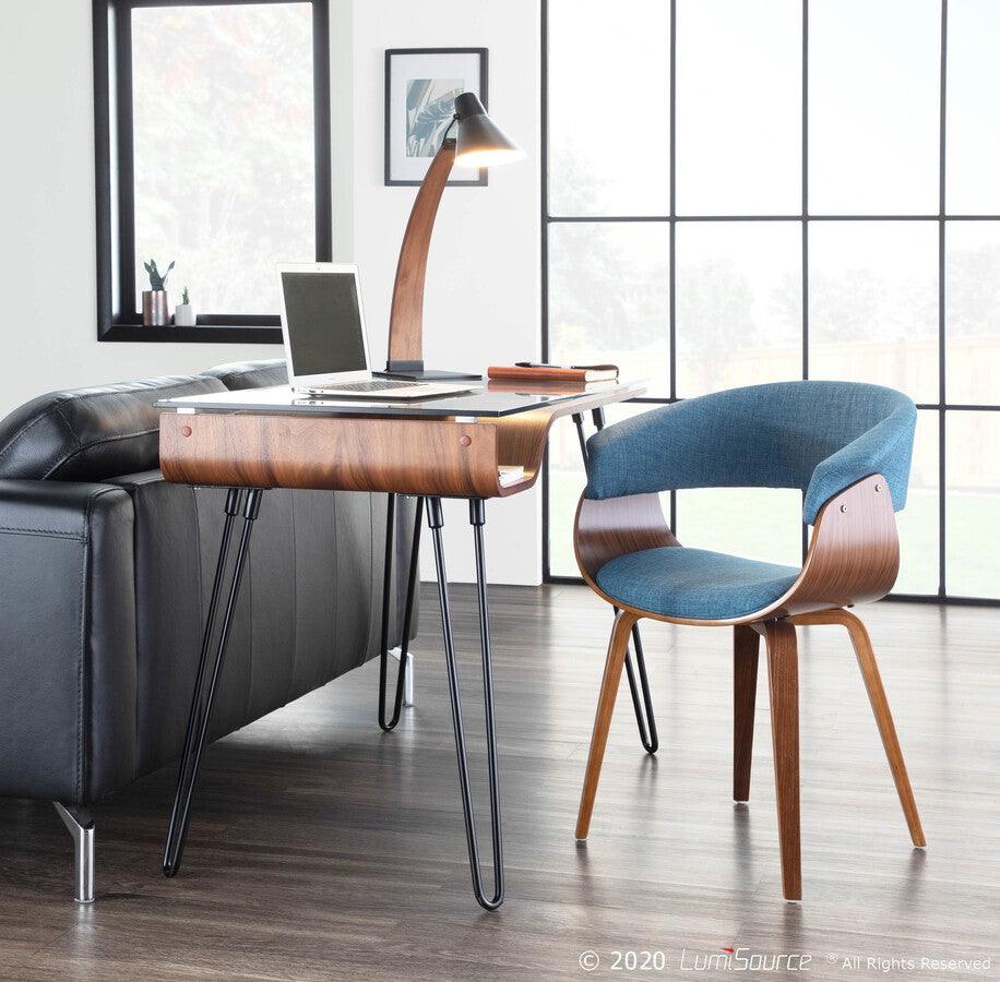 Lumisource Dining Chairs - Vintage Mod Mid-Century Modern Dining/Accent Chair in Walnut & Blue Fabric