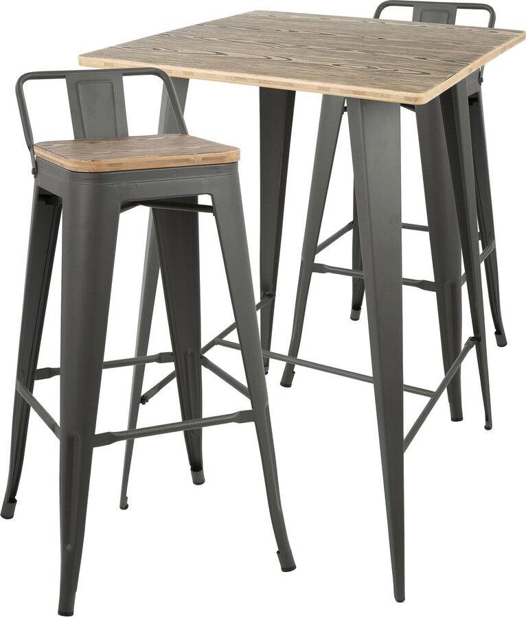 Lumisource Dining Sets - Oregon 3-Piece Industrial Low Back Set in Grey and Brown