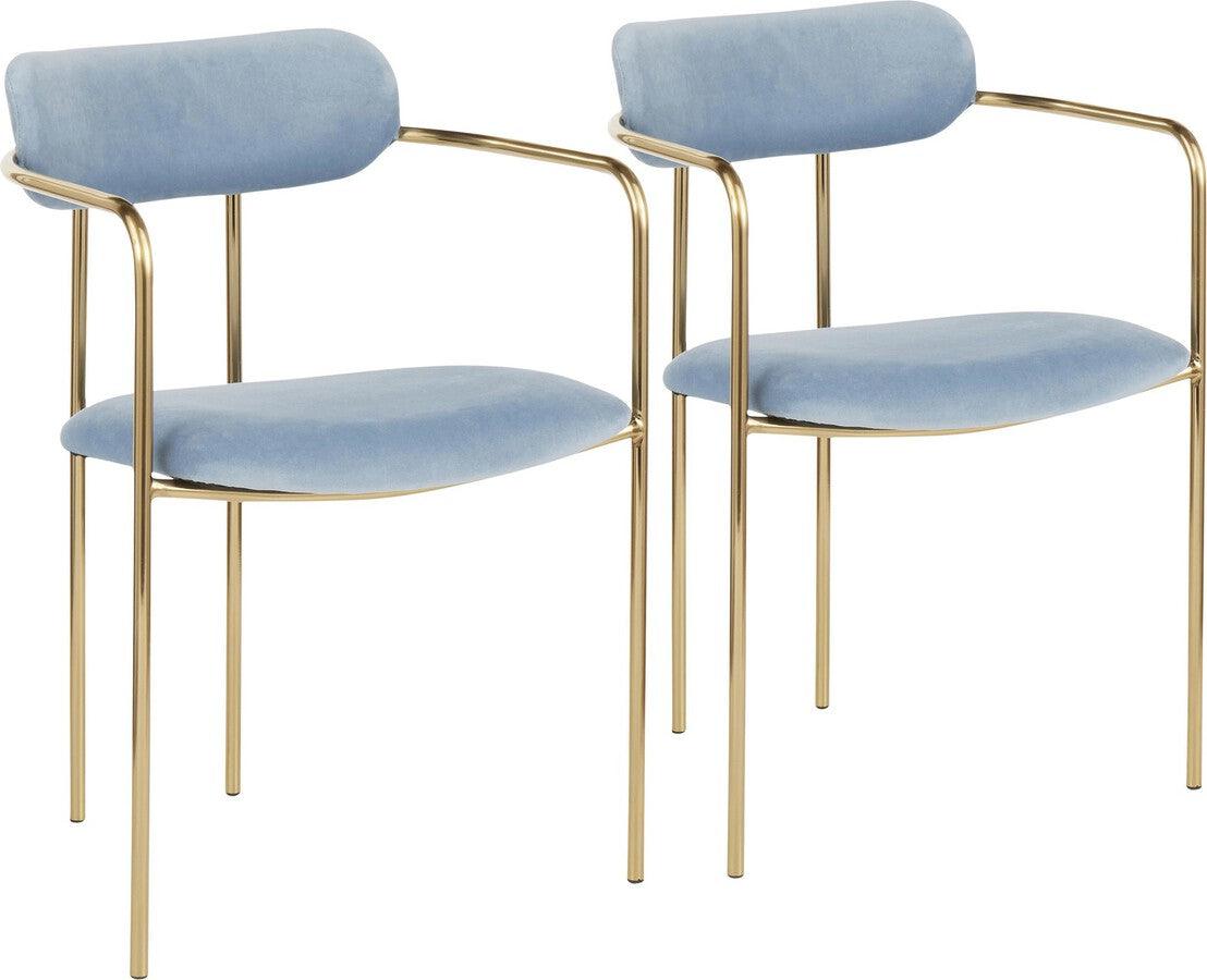 Lumisource Dining Chairs - Demi Contemporary Chair in Gold Metal and Light Blue Velvet - Set of 2