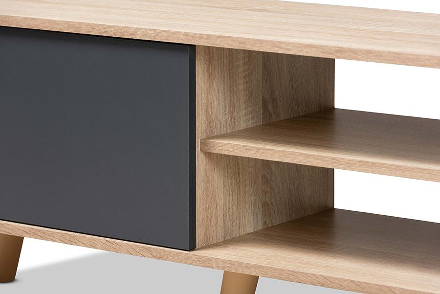 Wholesale Interiors TV & Media Units - Clapton Two-Tone Grey and Oak Brown Finished Wood TV Stand
