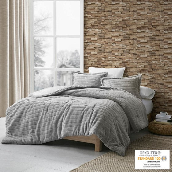Olliix.com Comforters & Blankets - Faux Fur Comforter Set Grey Full/Queen