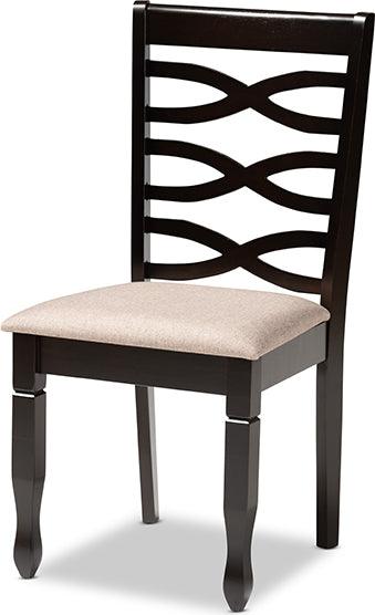 Wholesale Interiors Dining Sets - Lanier Sand Fabric Upholstered Dark Brown Finished Wood 7-Piece Dining Set