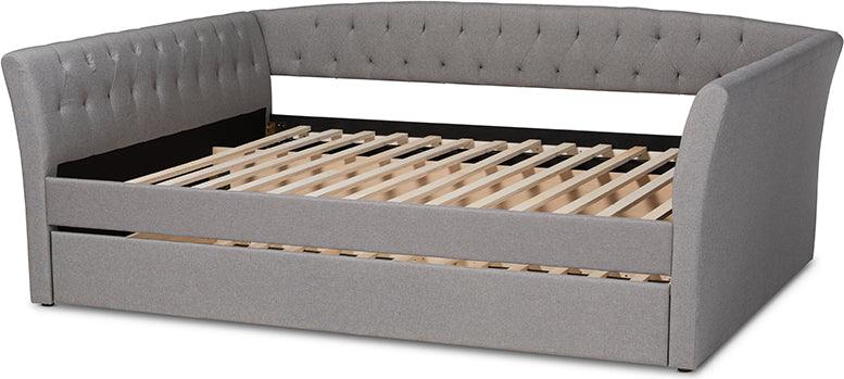 Wholesale Interiors Daybeds - Delora Light Grey Fabric Upholstered Full Size Daybed With Roll-Out Trundle Bed