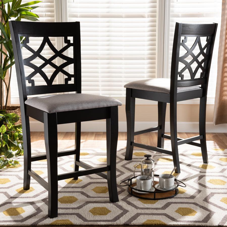 Wholesale Interiors Barstools - Nisa Grey Fabric Upholstered Espresso Brown Finished 2-Piece W (Set of 2)