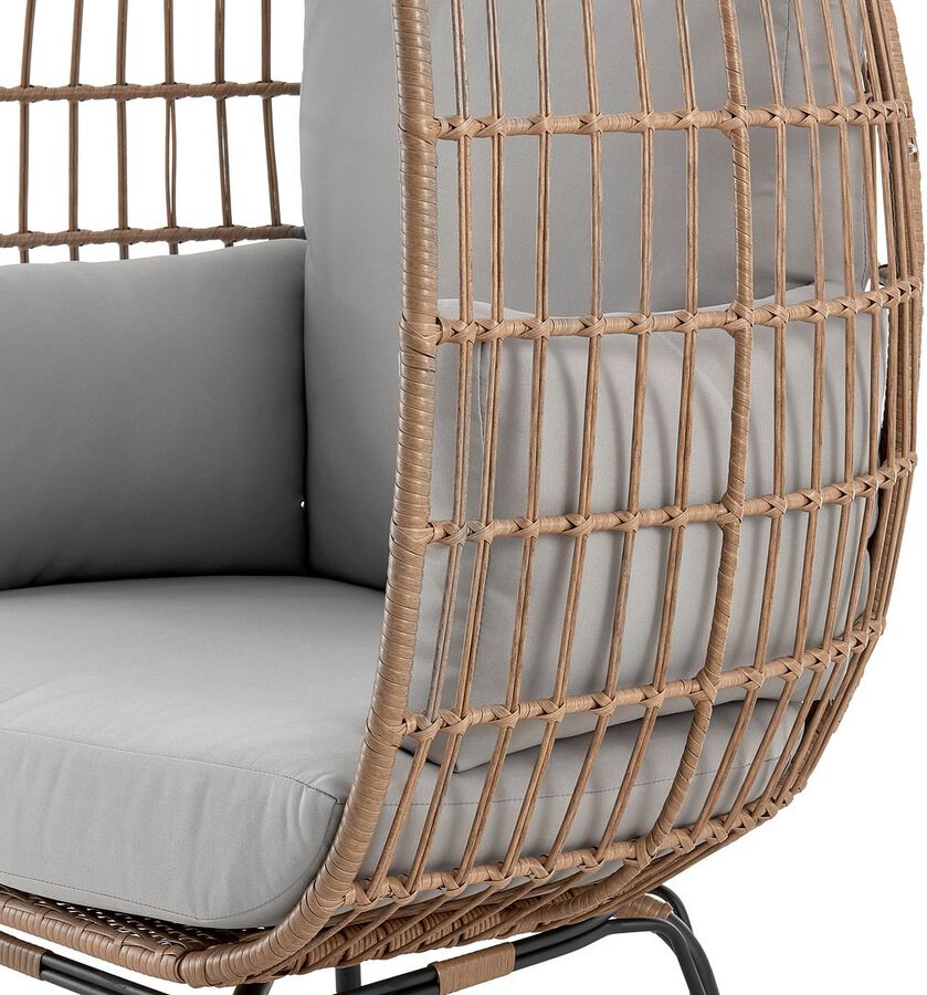 Manhattan Comfort Outdoor Chairs - Spezia Patio Freestanding Egg Chair with Grey Cushions