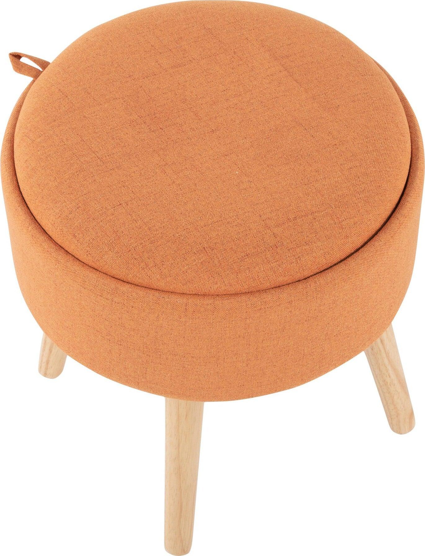 Lumisource Ottomans & Stools - Tray Contemporary Stool Natural Wood & Orange Fabric