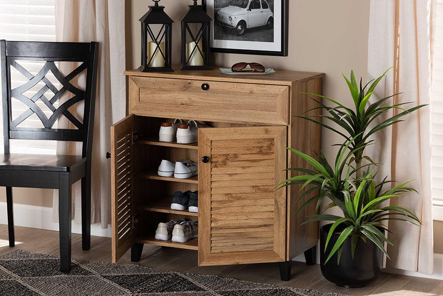 Wholesale Interiors Shoe Storage - Coolidge Oak Brown Finished Wood 1-Drawer Shoe Storage Cabinet