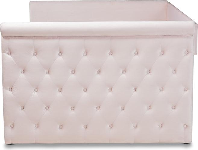 Wholesale Interiors Daybeds - Amaya Modern and Contemporary Light Pink Velvet Full Size Daybed with Trundle
