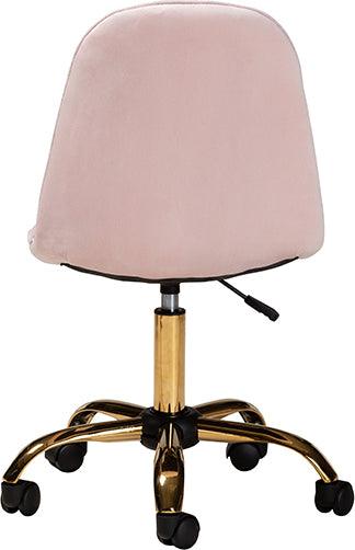 Wholesale Interiors Task Chairs - Kabira Contemporary Glam and Luxe Blush Pink Velvet Fabric and Gold Metal Swivel Office chair