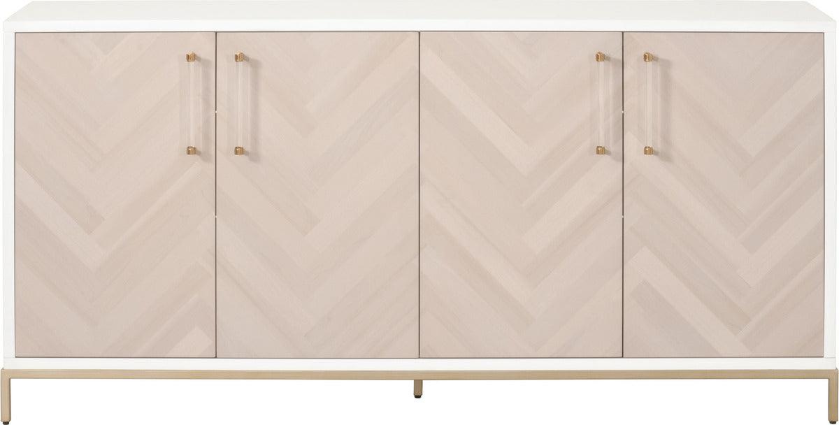 Essentials For Living TV & Media Units - Nouveau Media Sideboard Herringbone Wash, Matte White, Brushed Brass