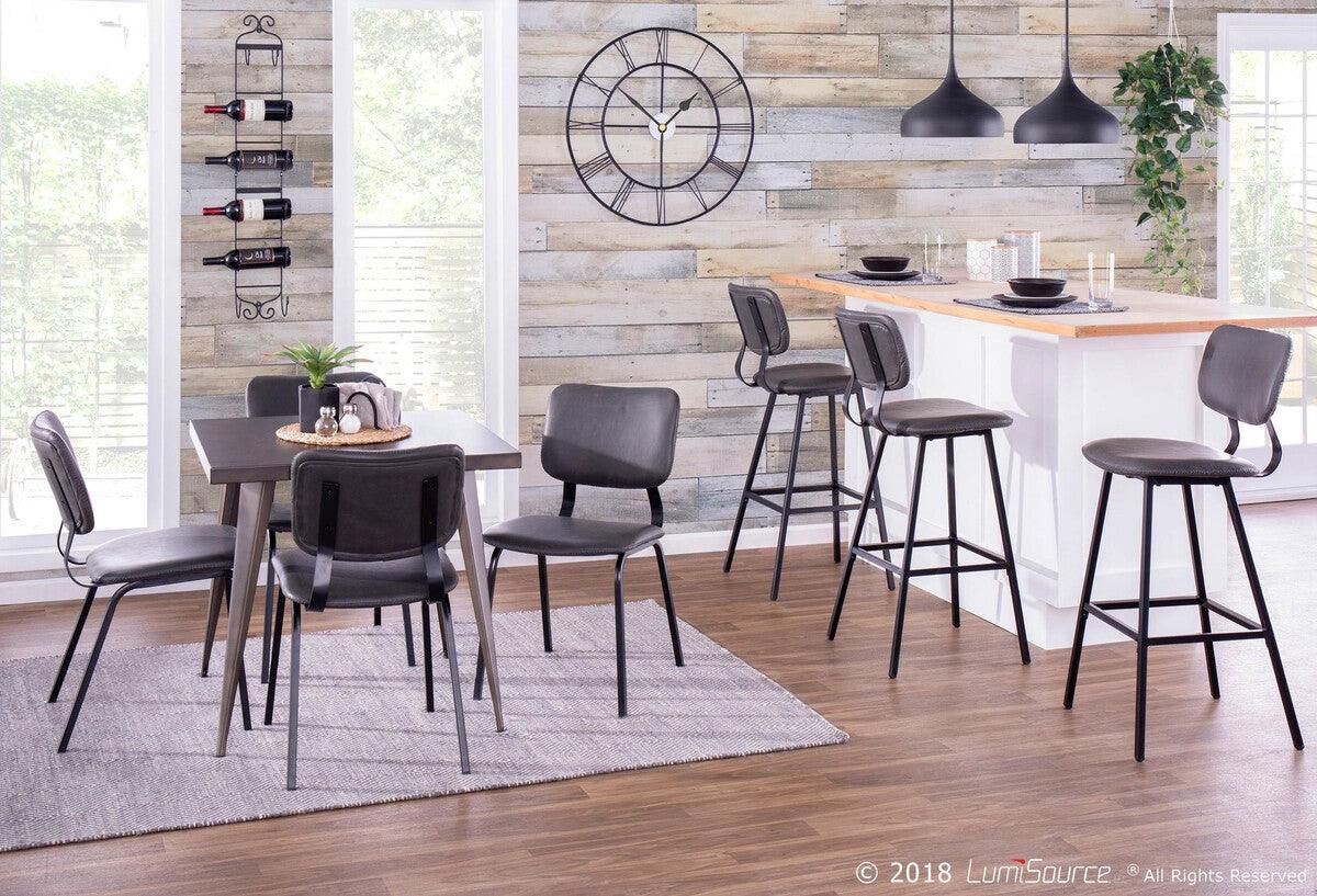 Lumisource Living Room Sets - Foundry Chair 33" Gray PU & Gray Zig Zag Stitching (Set of 2)
