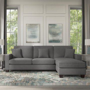Bush Business Furniture Sectional Sofas - 102W Sectional Couch with Reversible Chaise Lounge French Gray Herringbone Fabric