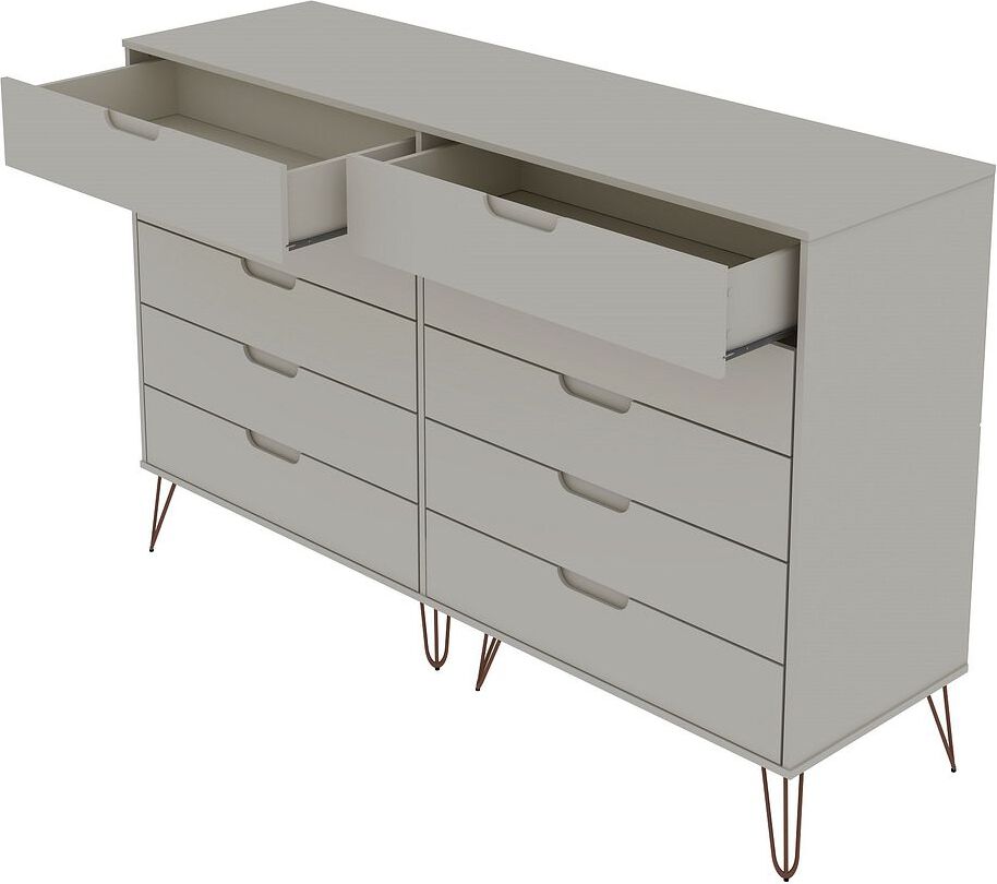 Manhattan Comfort Dressers - Rockefeller 10-Drawer Double Tall Dresser with Metal Legs in Off White & Nature