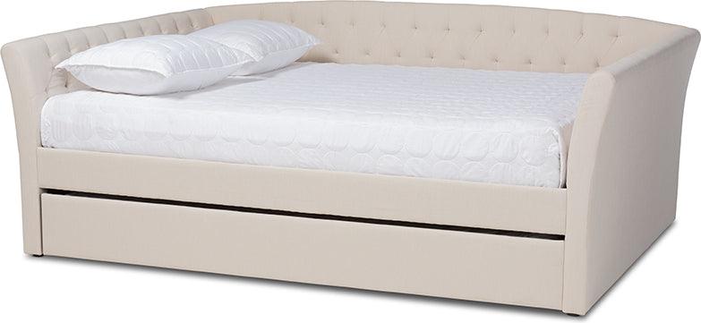 Wholesale Interiors Beds - Delora Contemporary Beige Fabric Full Size Daybed with Roll-Out Trundle Bed