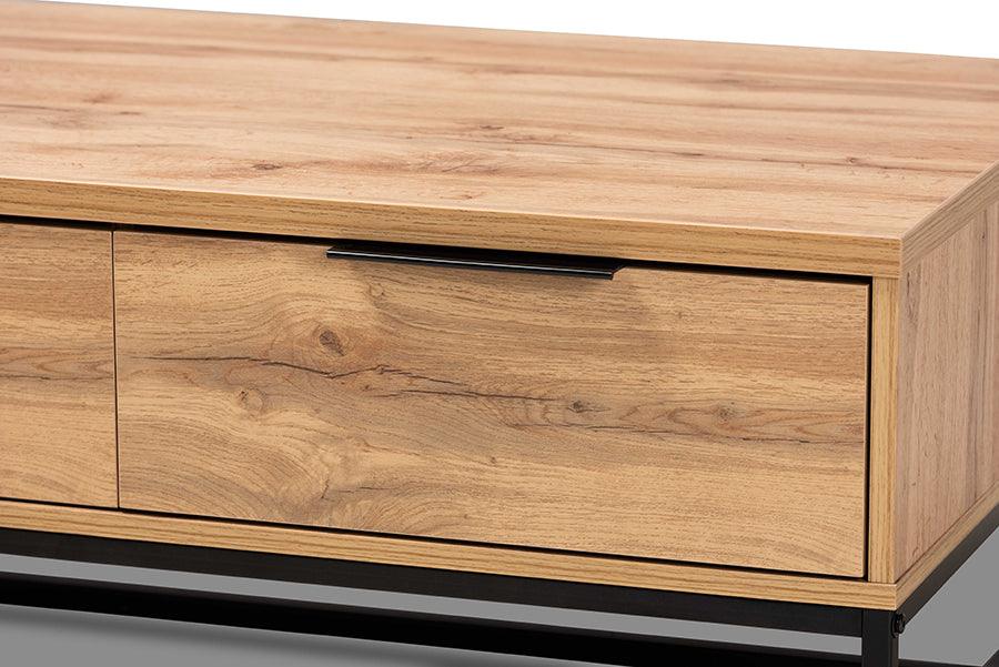 Wholesale Interiors Coffee Tables - Franklin Oak Brown Finished Wood and Black Finished Metal 2-Drawer Coffee Table