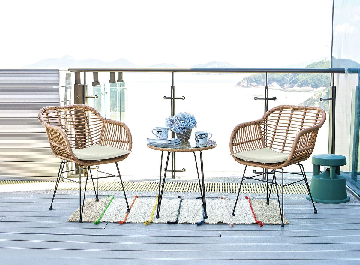 Manhattan Comfort Outdoor Conversation Sets - Antibes 1.0 Patio 2- Person Seating Group with End Table with Cream Cushions
