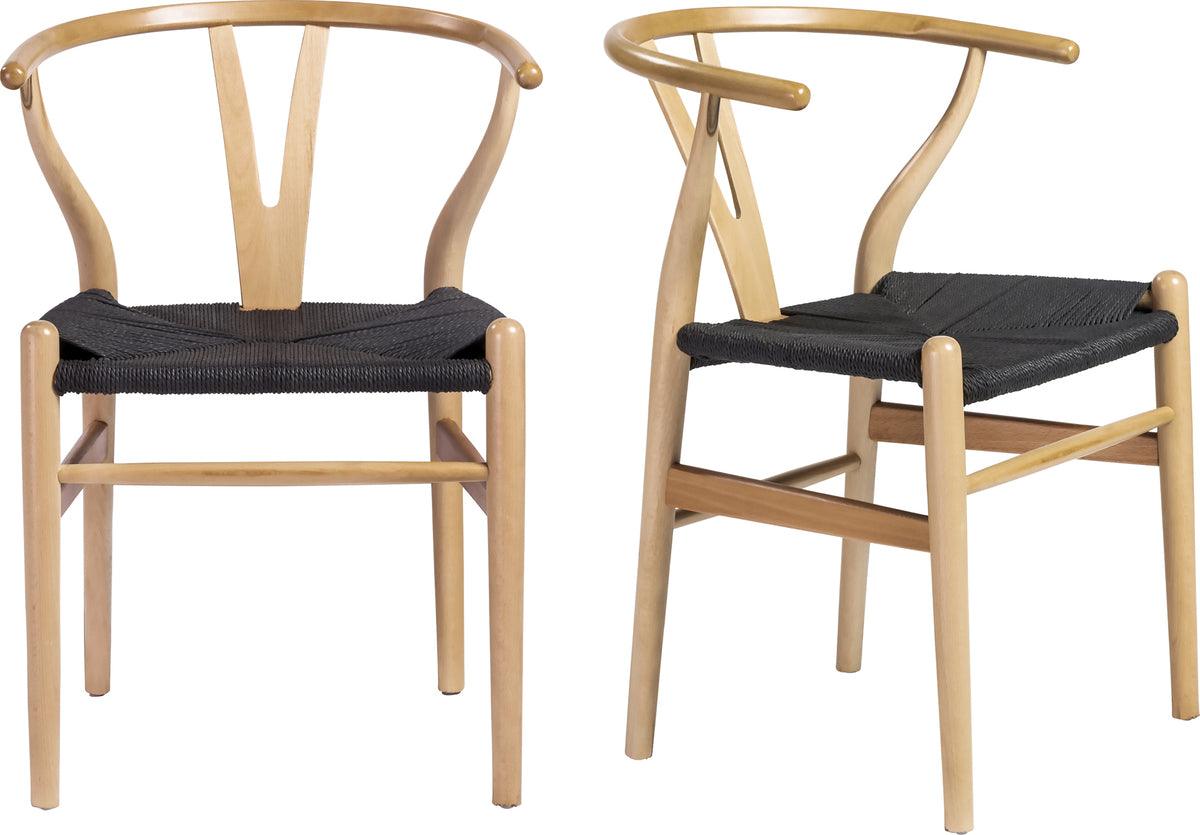 Euro Style Dining Chairs - Evelina Side Chair with Natural Stained Framed and Black Rush Seat - Set of 2