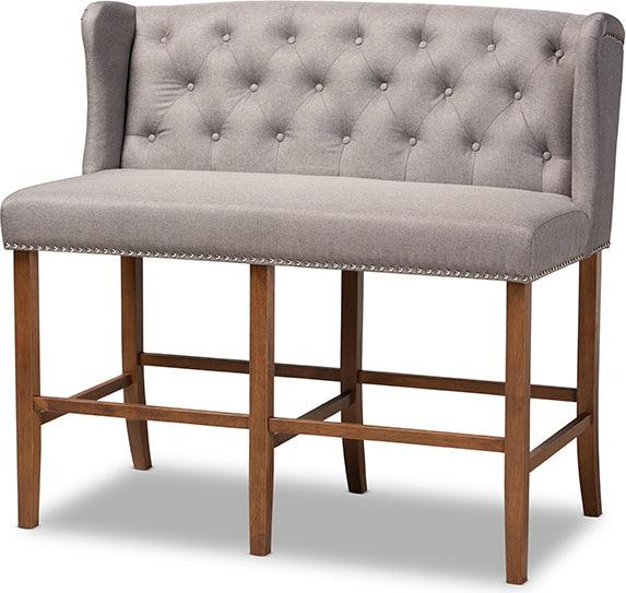 Wholesale Interiors Barstools - Alira Modern and Grey Fabric Upholstered Walnut Finished Wood Button Tufted Bar Stool Bench