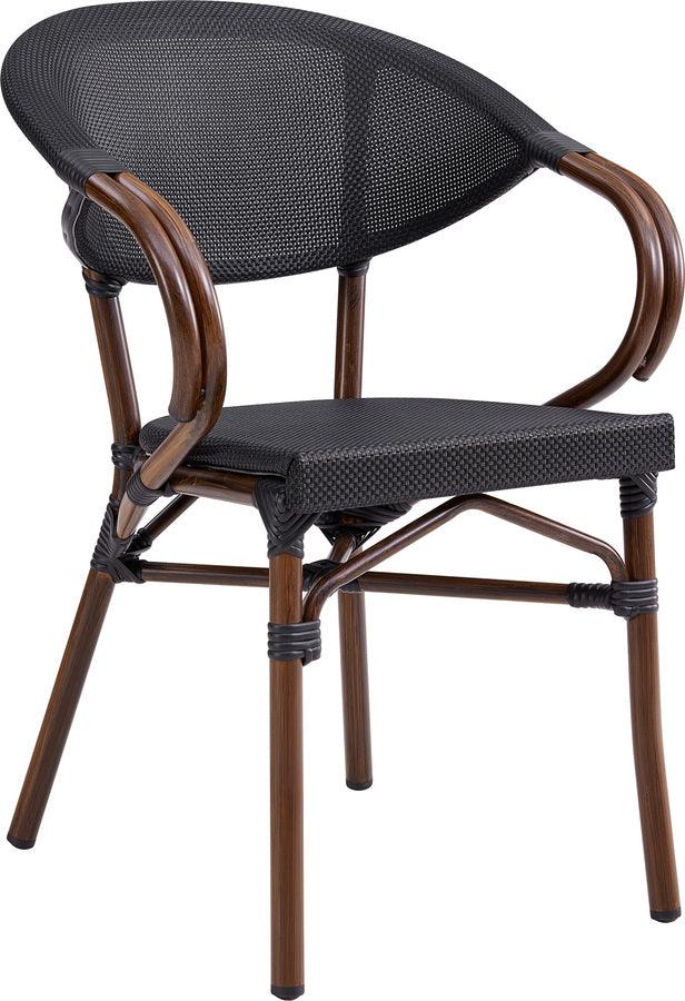 Euro Style Dining Chairs - Jannie Stacking Armchair in Black Textylene Mesh with Brown Frame - Set of 2