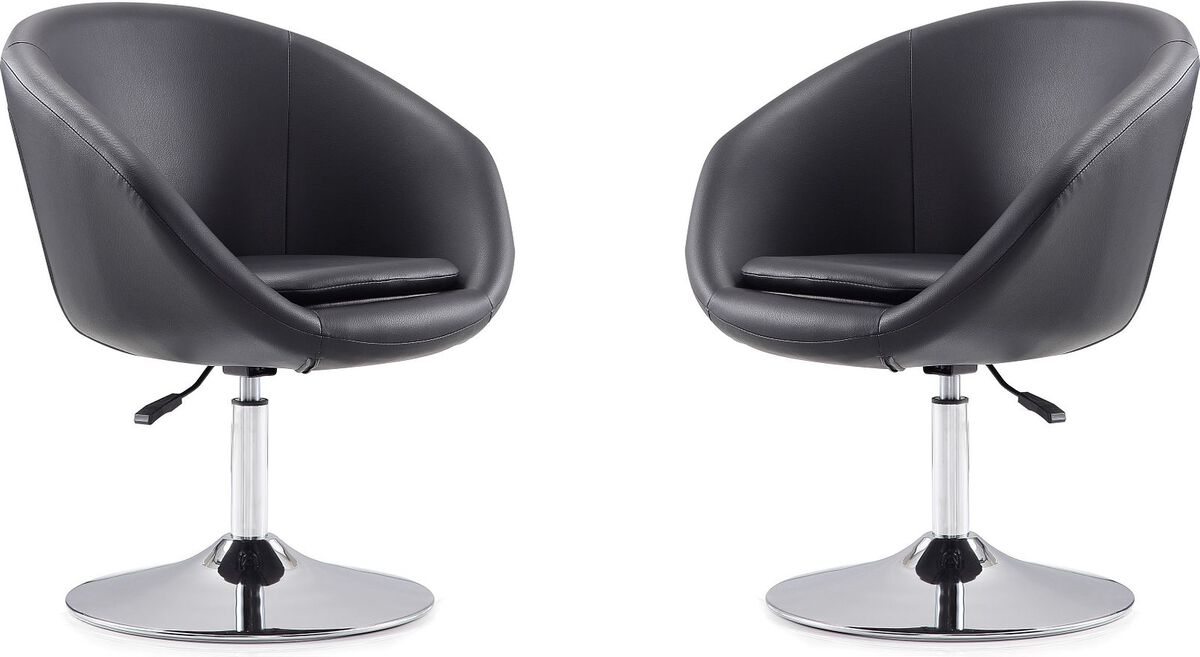 Manhattan Comfort Accent Chairs - Hopper Black & Polished Chrome Faux Leather Adjustable Height Chair (Set of 2)