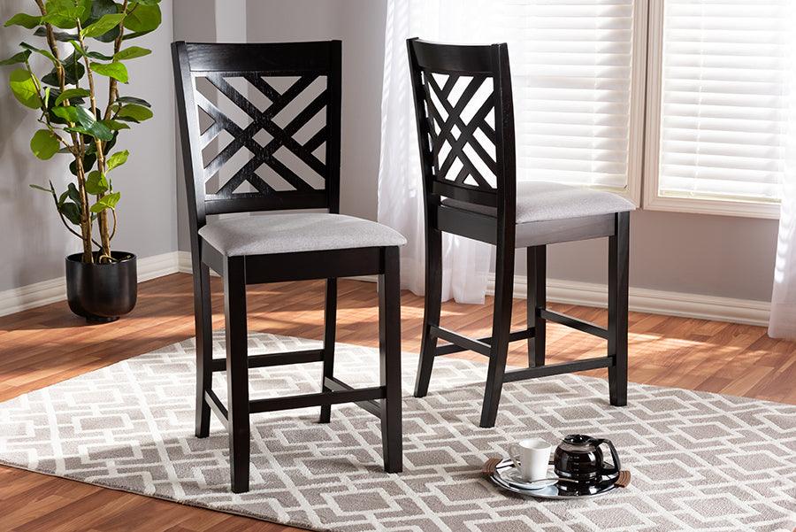 Wholesale Interiors Barstools - Caron Contemporary Gray Fabric Brown Finished Wood Counter Height Pub Chair Set of 2