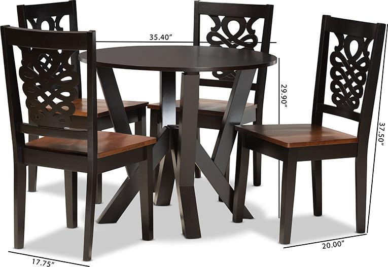 Wholesale Interiors Dining Sets - Valda Two-Tone Dark Brown and Walnut Brown Finished Wood 5-Piece Dining Set