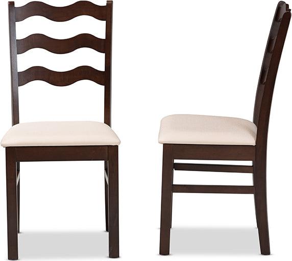 Wholesale Interiors Dining Chairs - Amara Mid-Century Modern Cream Fabric and Dark Brown Finished Wood 2-Piece Dining Chair Set