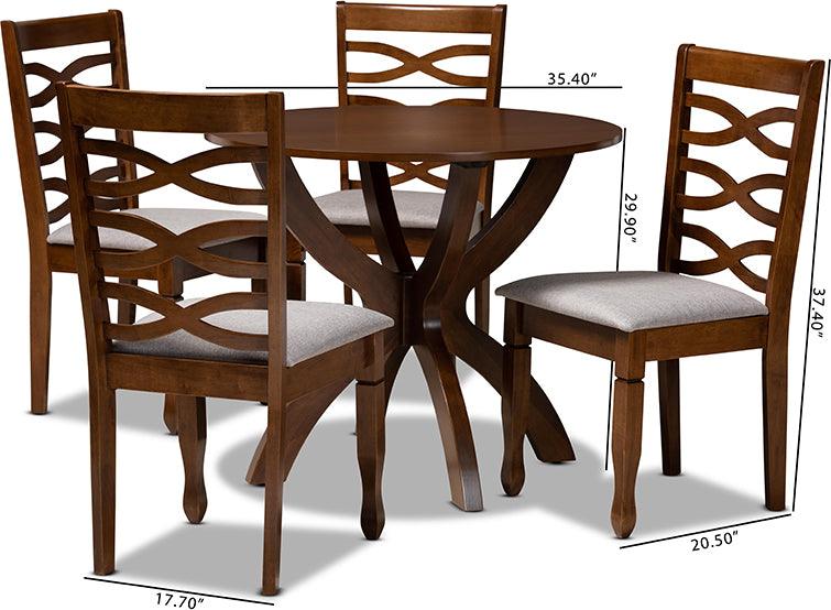 Wholesale Interiors Dining Sets - Aspen Grey Fabric Upholstered and Walnut Brown Finished Wood 5-Piece Dining Set