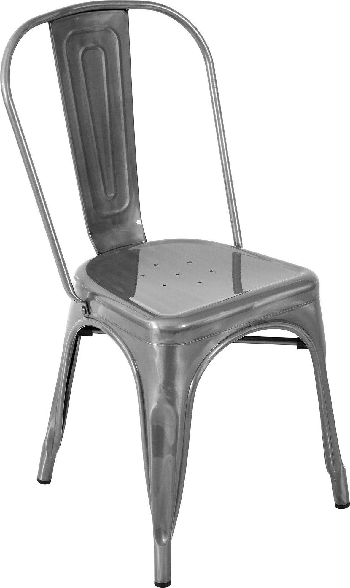 Lumisource Dining Chairs - Oregon Industrial Stackable Dining Chair in Brushed Silver (Set of 2)