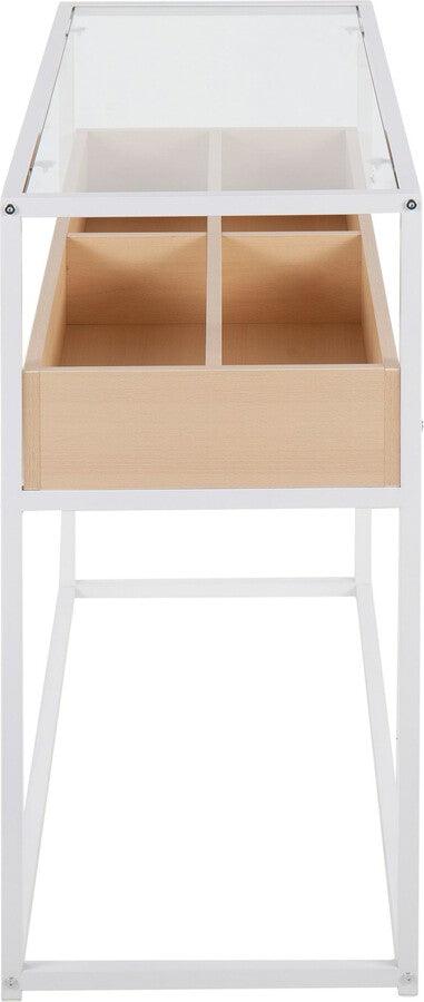 Lumisource Consoles - Display Contemporary Console Table In White Metal, Natural Wood, & Clear Glass