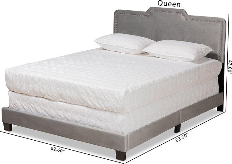 Wholesale Interiors Beds - Benjen Modern and Contemporary Glam Grey Velvet Fabric Upholstered Queen Size Panel Bed