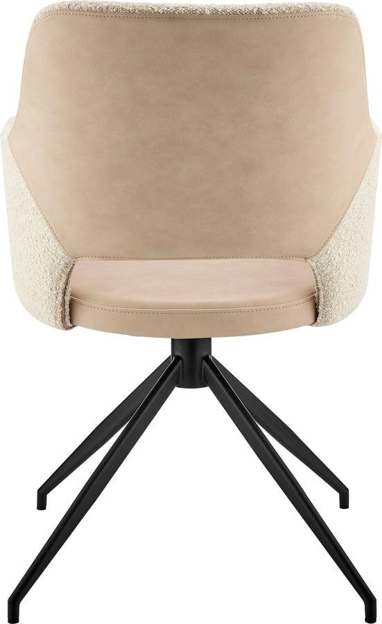 Euro Style Dining Chairs - Darcie Armchair in Ivory Leatherette and Fabric with Black Base