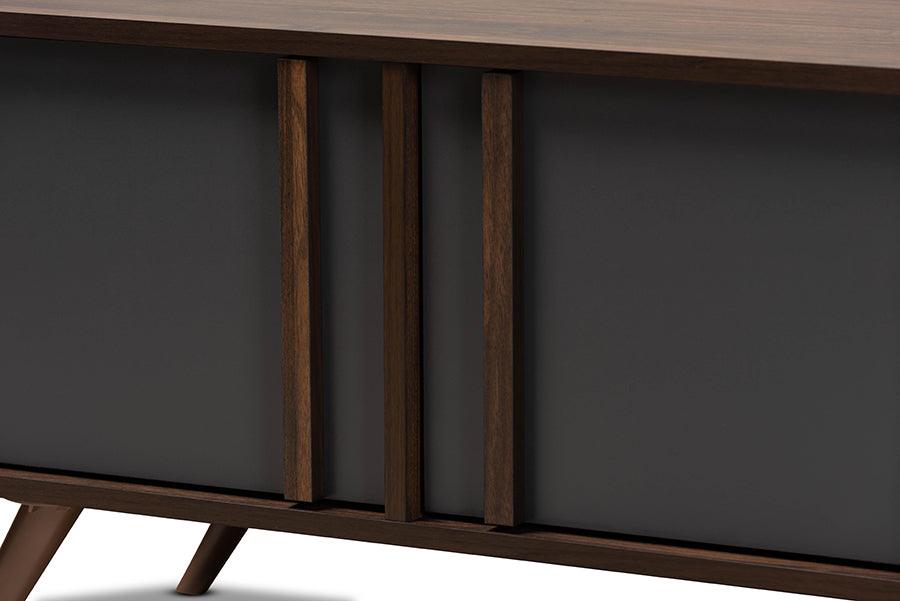 Wholesale Interiors TV & Media Units - Naoki Modern and Contemporary Two-Tone Grey and Walnut Finished Wood 2-Door TV Stand