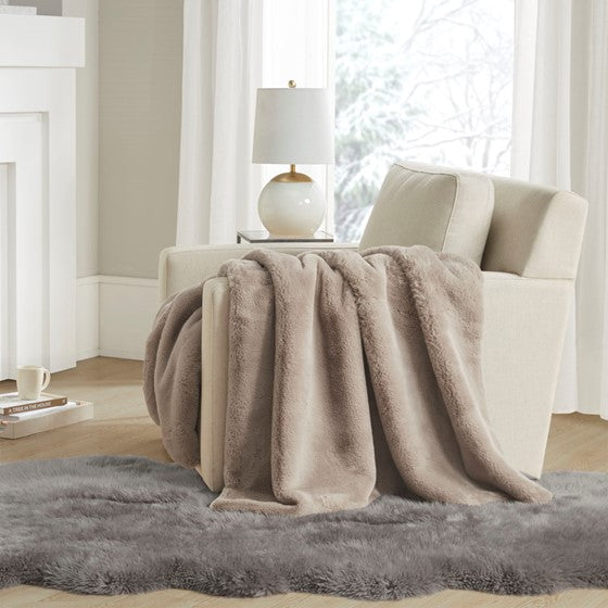 Olliix.com Pillows & Throws - Solid Premium Faux Fur Throw Tan