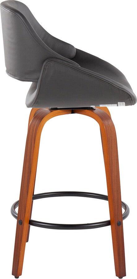 Lumisource Barstools - Fabrico Fixed-Height Counter Stool In Walnut Wood With Round Black & Grey (Set of 2)