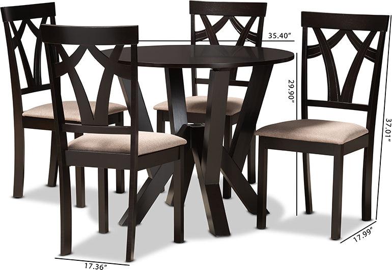 Wholesale Interiors Dining Sets - Reagan Sand Fabric Upholstered and Dark Brown Finished Wood 5-Piece Dining Set