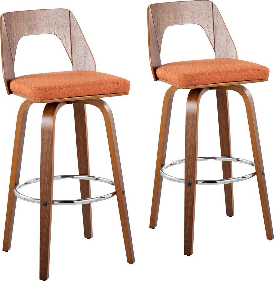 Lumisource Barstools - Trilogy Barstool In Walnut & Orange Fabric (Set of 2)