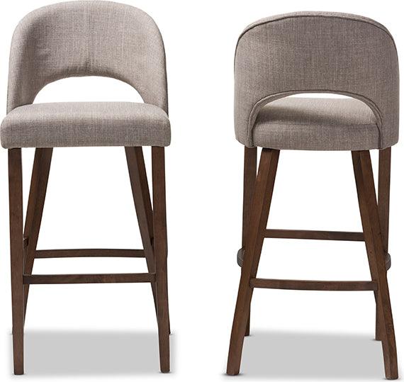 Wholesale Interiors Barstools - Melrose Mid-Century Modern Grey Fabric Upholstered Walnut Wood Bar Stool (Set of 2)