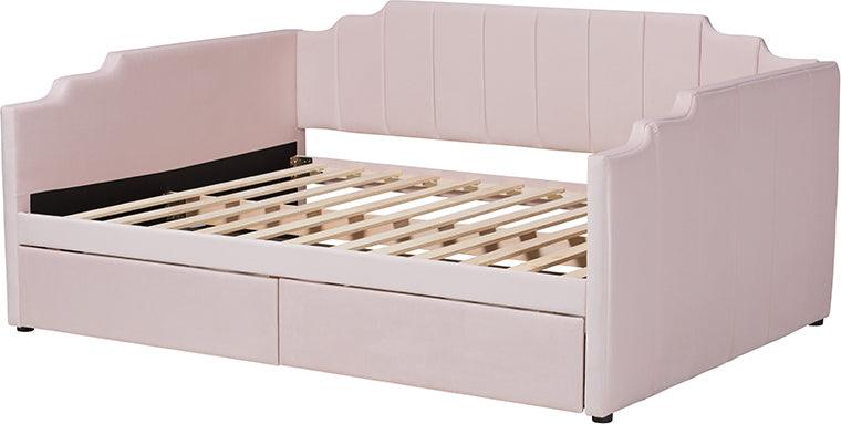 Wholesale Interiors Daybeds - Gulliver Modern and Contemporary Light Pink Velvet Fabric Upholstered 2-Drawer Daybed