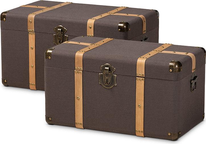 Wholesale Interiors Storage & Boxes - Stephen Transitional Brown Fabric and Brown Finished 2-Piece Storage Trunk Set