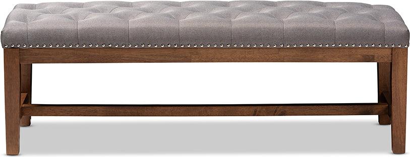 Wholesale Interiors Benches - Ainsley Contemporary Grey Fabric Upholstered Walnut Finished Solid Rubberwood Bench