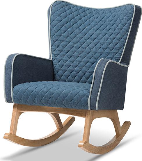Wholesale Interiors Rocking Chairs - Zoelle Mid-Century Modern Blue Fabric Upholstered Natural Finished Rocking Chair