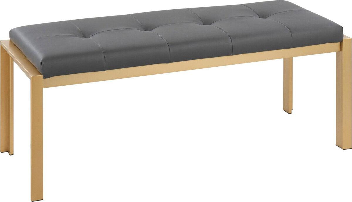 Lumisource Benches - Fuji Contemporary Bench In Gold Metal & Grey Faux Leather