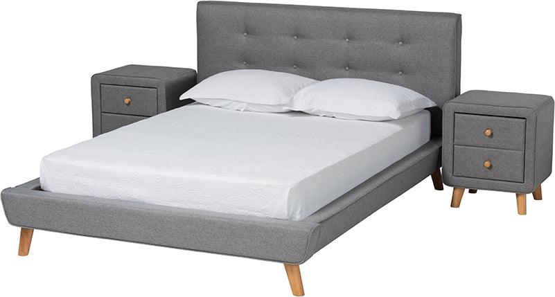 Wholesale Interiors Bedroom Sets - Jonesy Grey Fabric Upholstered Full Size 3-Piece Bedroom Set
