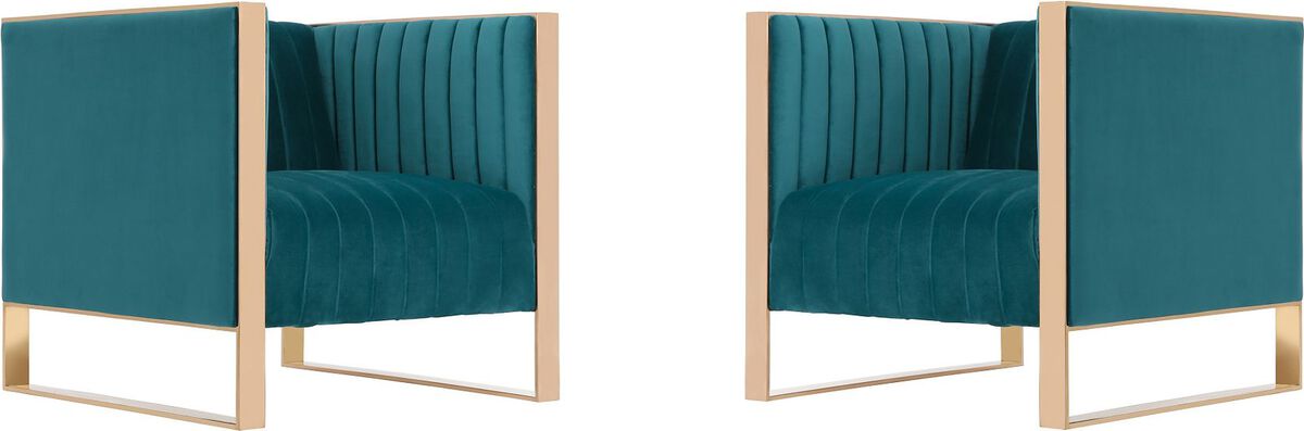Manhattan Comfort Accent Chairs - Trillium Teal and Rose Gold Velvet Accent Chair (Set of 2)