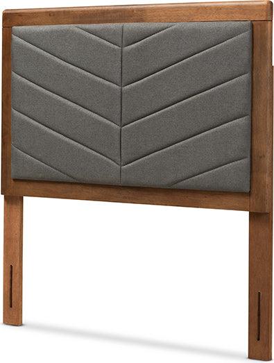 Wholesale Interiors Headboards - Iden Dark Grey Fabric Upholstered and Walnut Brown Finished Wood Twin Size Headboard