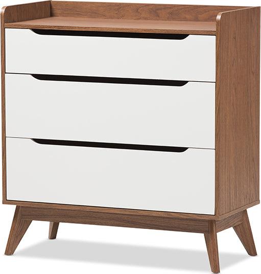 Wholesale Interiors Chest of Drawers - Brighton Mid-Century Modern White and Walnut Wood 3-Drawer Storage Chest