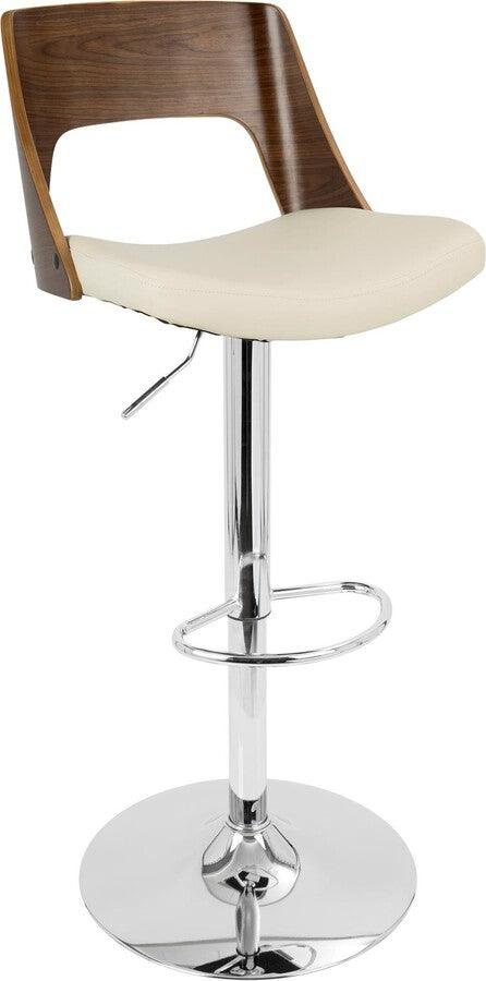 Lumisource Barstools - Valencia Mid-Century Modern Adjustable Barstool with Swivel in Walnut and Cream Faux Leather