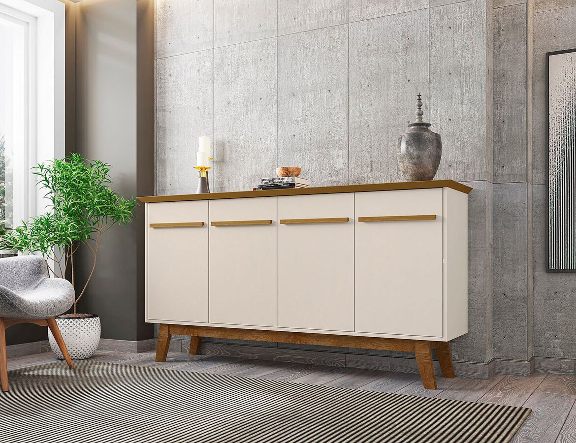 Manhattan Comfort Buffets & Sideboards - Yonkers 62.99 Sideboard with Solid Wood Legs & 2 Cabinets in Off White & Cinnamon