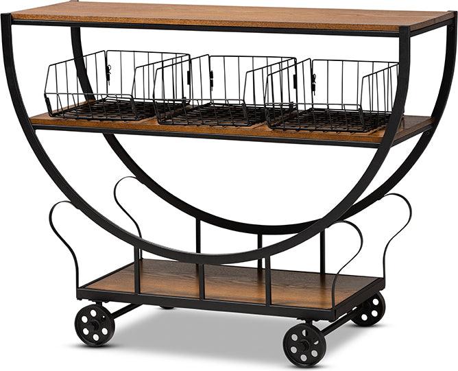 Wholesale Interiors Consoles - Frieda Walnut Brown Wood & Black Finished Metal Console Cart